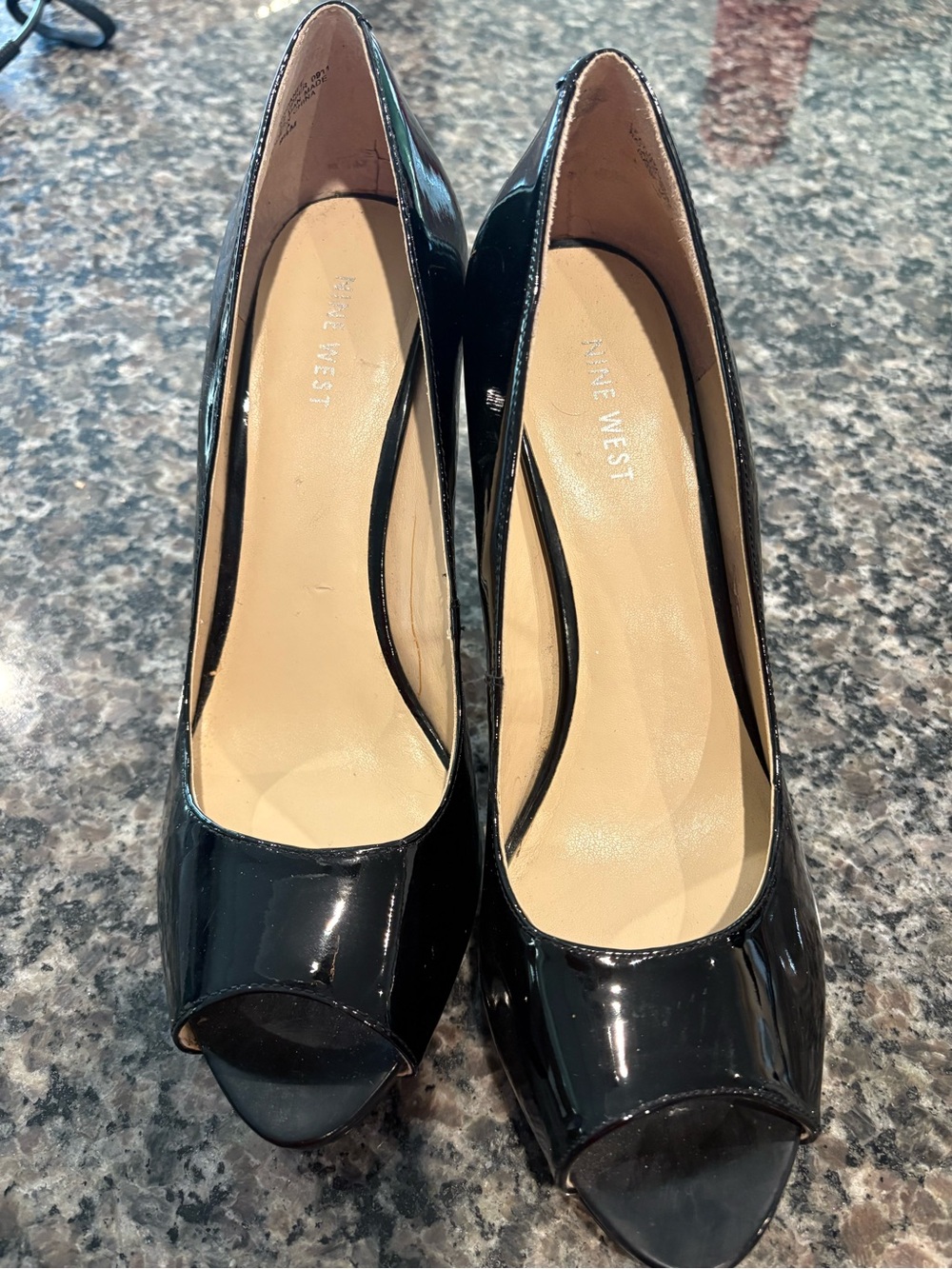 Nine West Black Patent Peep-Toe Pumps